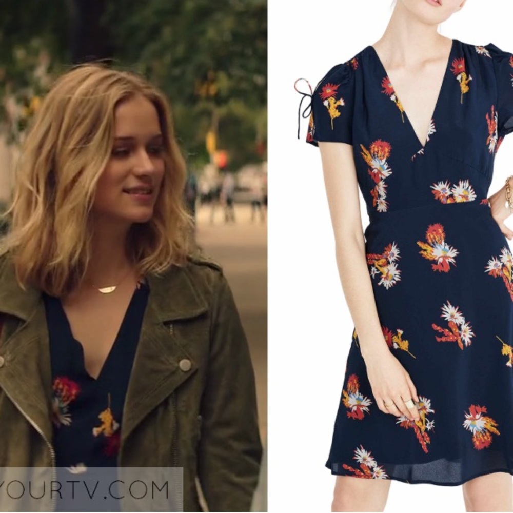 Madewell Blue Silk Poppy Dress In Cactus Flower